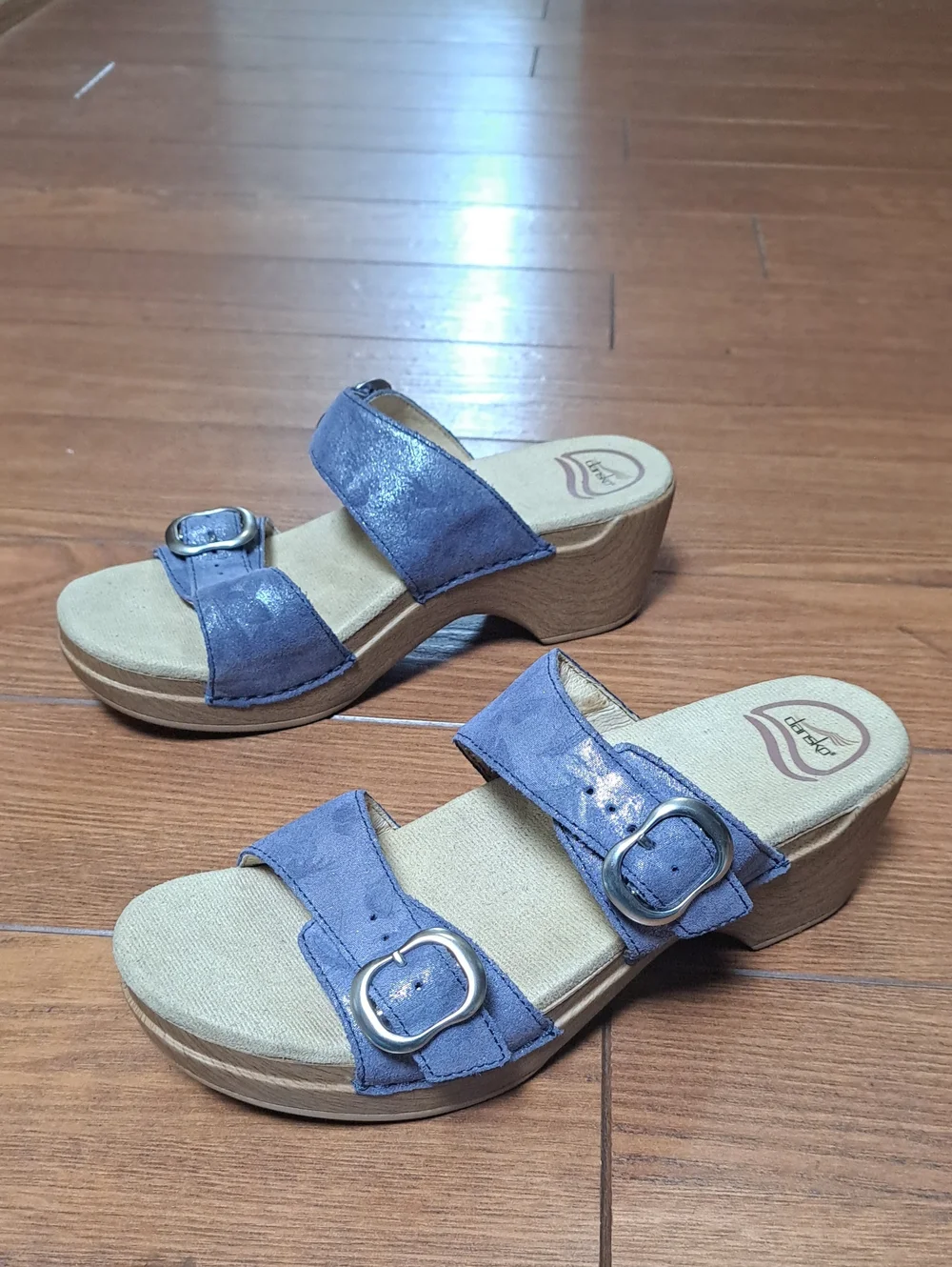 Dansko Sophie Blue Metallic Leather Slide Sandals Size 38 / US 7.5 - 8